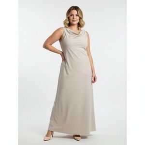 OAK + FORT Cream Sleeveless Maxi‎ Dress Unique Sleeves Cowl Neck Formal Dress